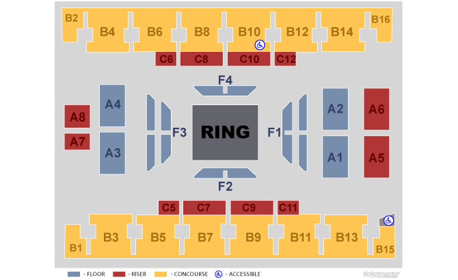 Seating chart for Salem Civic Center in Wrestling Layout
